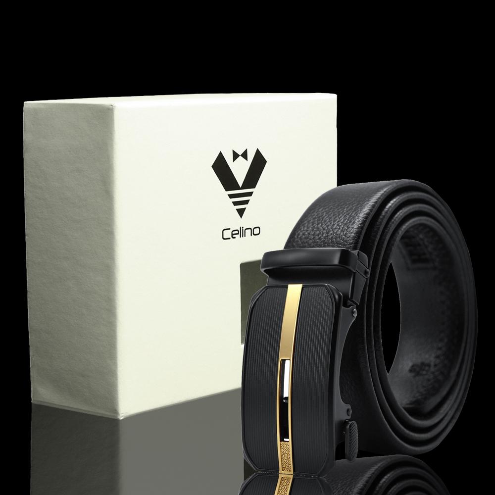 CEBL033_2 Black & Gold Adjustable Ratchet Slide Buckle Belt for Men - Genuine Leather Automatic Belt with No - Image 1