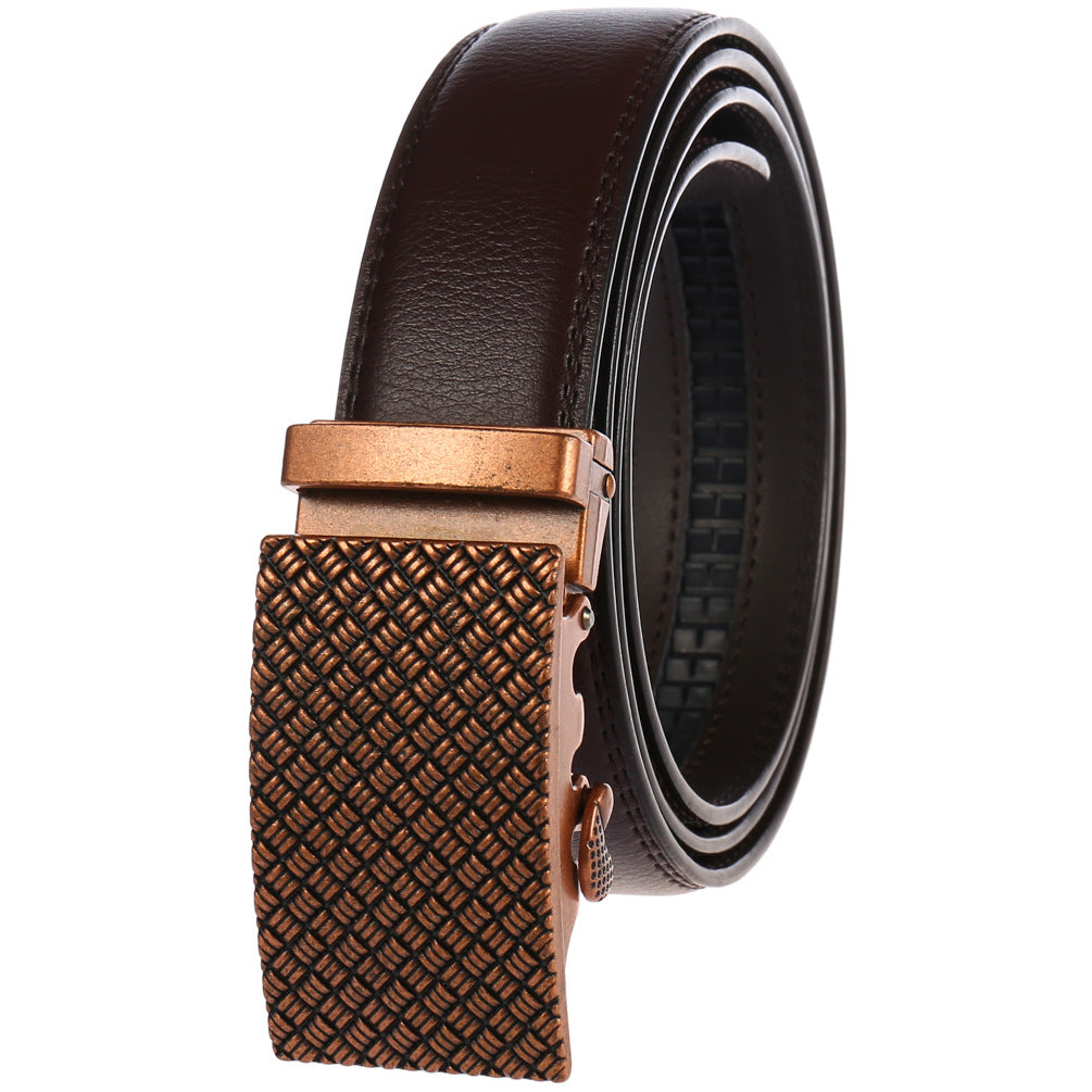 CEBL034 Genuine Leather Adjustable Ratchet Slide Buckle Belt One Size Fits Al - Image 1