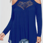Blue Women's Long Sleeve  Black Casual V-Neck Floral Printing T-Shirt Tops