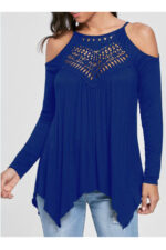 Blue Women's Long Sleeve  Black Casual V-Neck Floral Printing T-Shirt Tops