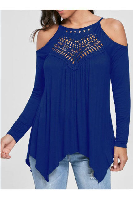 Blue Women's Long Sleeve  Black Casual V-Neck Floral Printing T-Shirt Tops