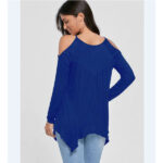 Blue Women's Long Sleeve  Black Casual V-Neck Floral Printing T-Shirt Tops - Image 2