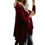 Burgundy Women's Long Sleeve  Black Casual V-Neck Floral Printing T-Shirt Tops - Celino Corp.