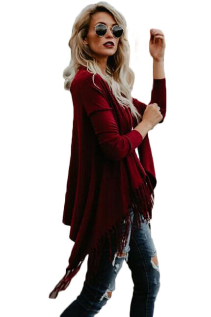 Burgundy Women's Long Sleeve  Black Casual V-Neck Floral Printing T-Shirt Tops - Celino Corp.