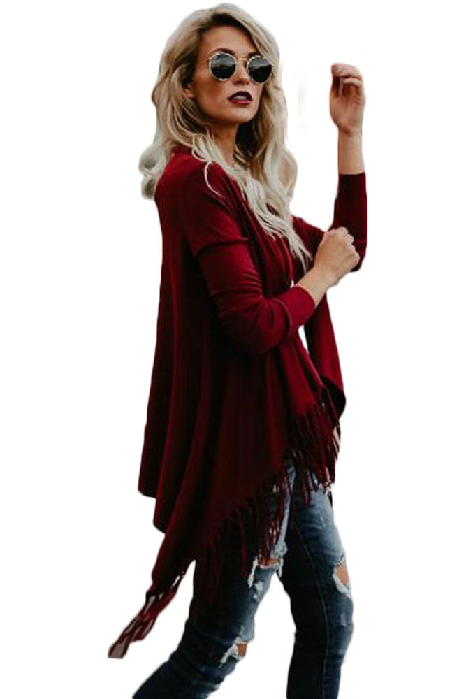 Burgundy Women's Long Sleeve  Black Casual V-Neck Floral Printing T-Shirt Tops - Celino Corp.
