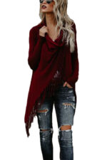 Burgundy Women's Long Sleeve  Black Casual V-Neck Floral Printing T-Shirt Tops - Celino Corp.
