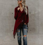 Burgundy Women's Long Sleeve  Black Casual V-Neck Floral Printing T-Shirt Tops - Celino Corp.