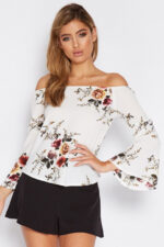 White Women's Long Sleeve  Black Casual V-Neck Floral Printing T-Shirt Tops - Image 2