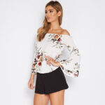 White Women's Long Sleeve  Black Casual V-Neck Floral Printing T-Shirt Tops - Image 5
