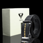 Black & Gold Adjustable Ratchet Slide Buckle Belt for Men - Genuine Leather Automatic Belt with No - Celino Corp.
