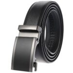 Black Silver Buckle & Black Belt Adjustable Ratchet Slide Buckle Belt for Men - Genuine Leather - Image 2