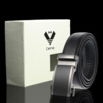 Black Silver Buckle & Black Belt Adjustable Ratchet Slide Buckle Belt for Men - Genuine Leather