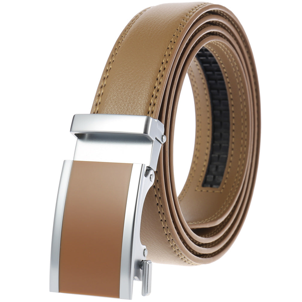 CEBL046 100% Genuine Leather Adjustable Ratchet Slide Buckle Belt One Size Fits Al - Image 1