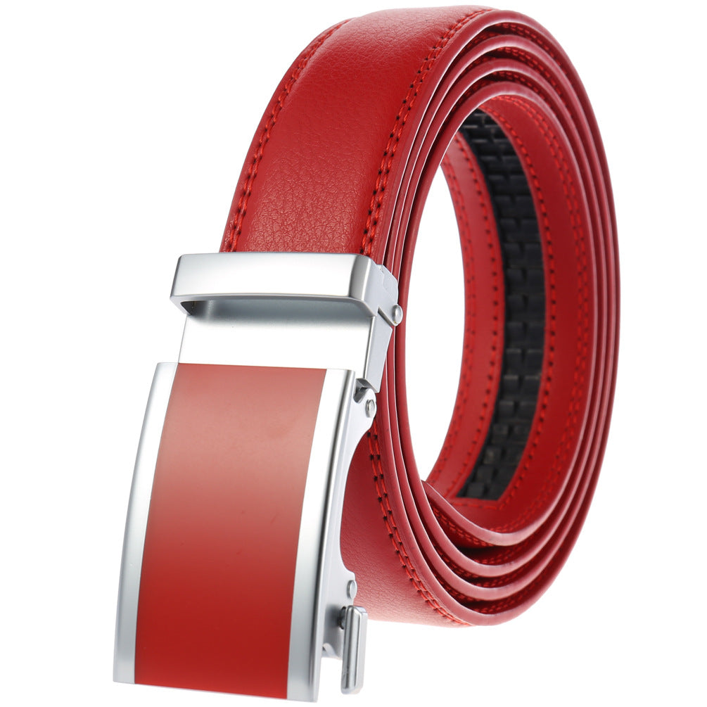 CEBL047 100% Genuine Leather Adjustable Ratchet Slide Buckle Belt One Size Fits All - Image 1