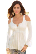 Women's Long Sleeve White Casual V-Neck Floral Printing T-Shirt Tops - Image 2