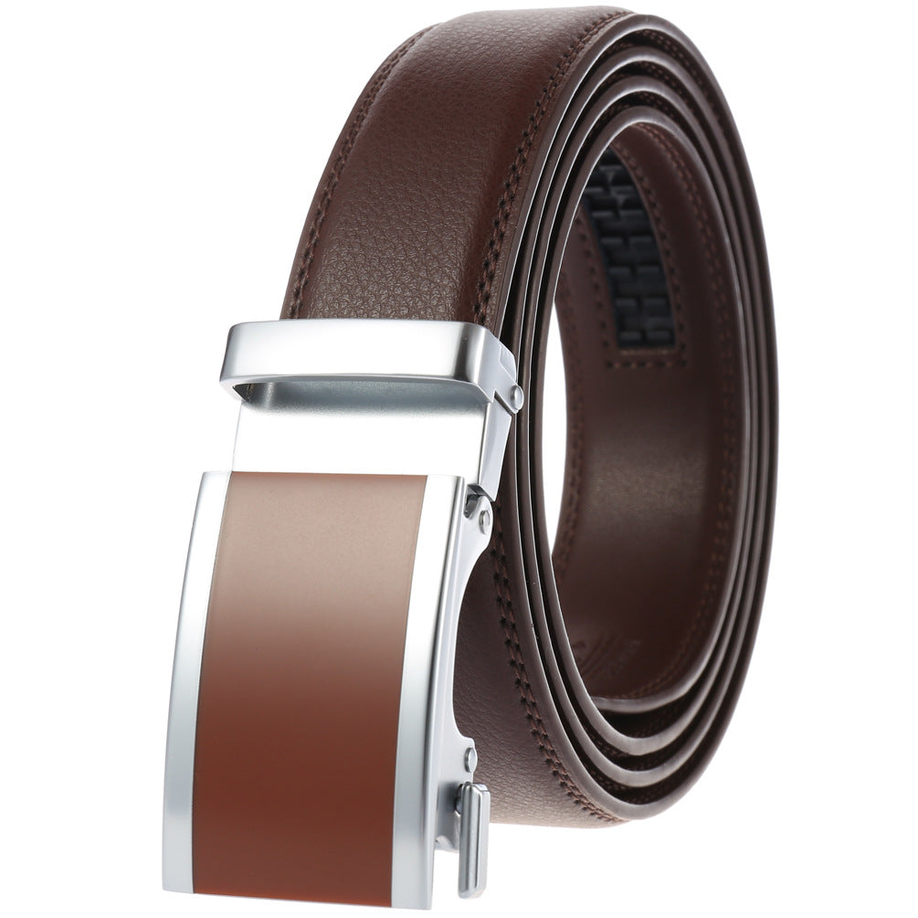 CEBL048 100% Genuine Leather Adjustable Ratchet Slide Buckle Belt One Size Fits All - Image 1