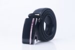 Black Buckle Adjustable Ratchet Slide Buckle Belt for Men - Genuine Leather Automatic Belt with No - Image 2