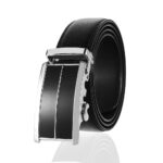 Black & Silver Buckle & Black Belt Adjustable Ratchet Slide Buckle Belt for Men - Genuine Leather - Celino Corp.
