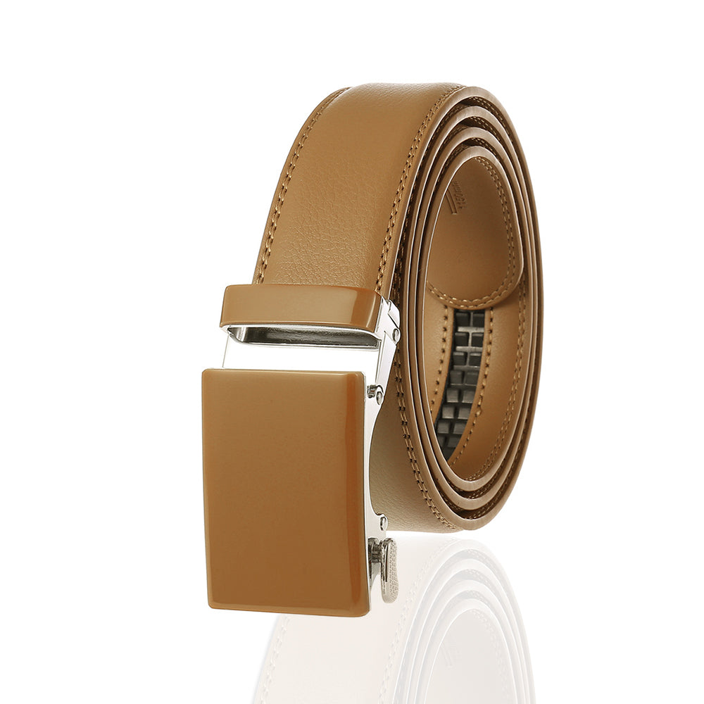 CEBL054 Celino Tan 100% Leather Belt Adjustable Ratchet Slide Buckle One Size Fits All - Image 1