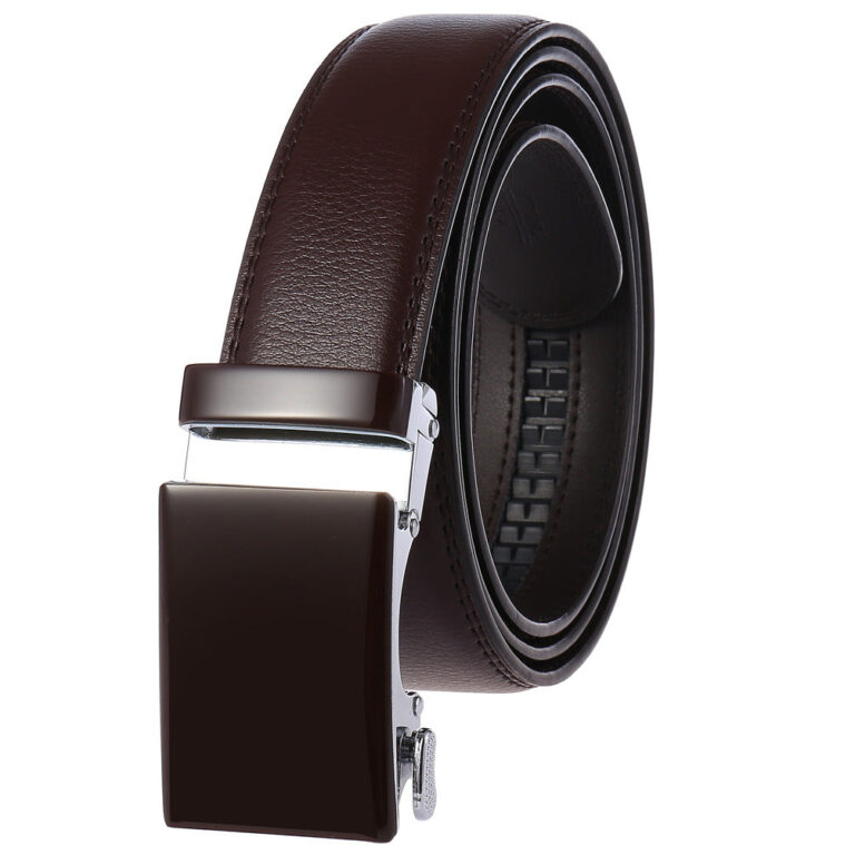 Celino Brown 100% Leather Belt Adjustable Ratchet Slide Buckle One Size Fits All - Celino Corp.