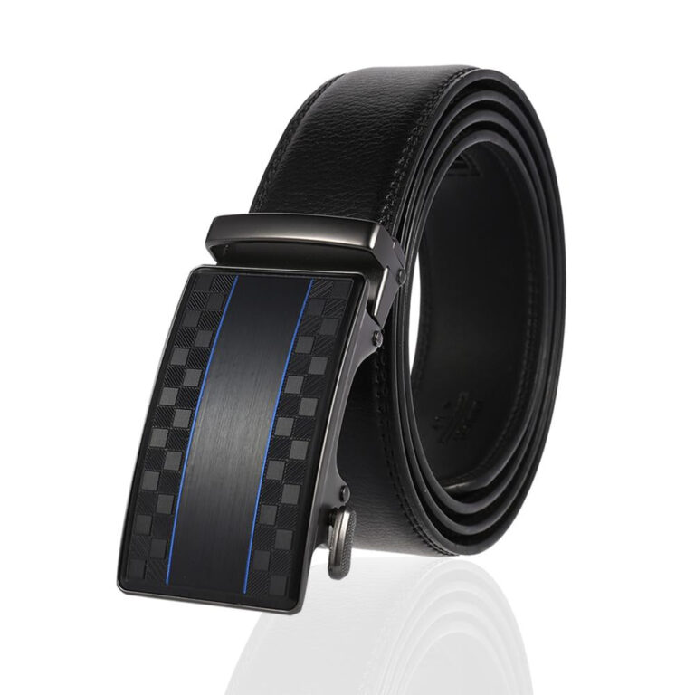 Black Buckle & Black Belt Adjustable Ratchet Slide Buckle Belt for Men - Genuine Leather Automatic - Celino Corp.