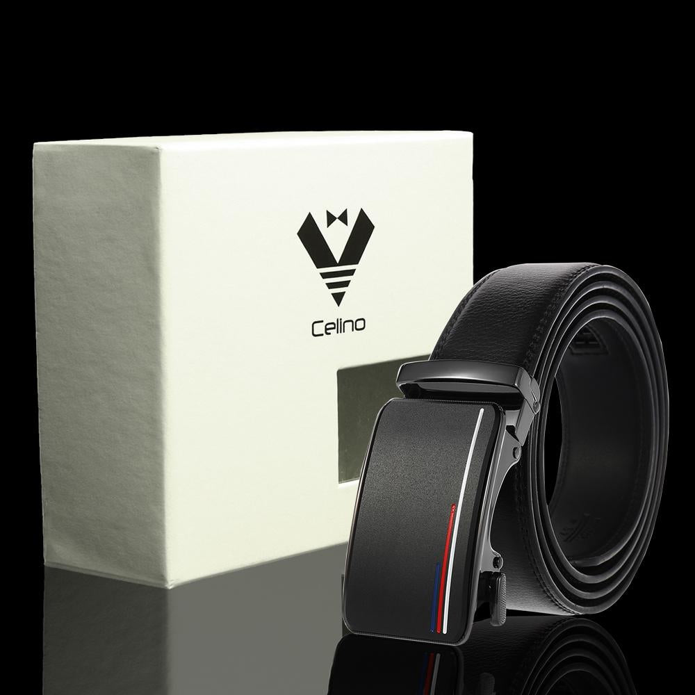 CEBL058_2 Black Buckle & Black Belt Adjustable Ratchet Slide Buckle Belt for Men - Genuine Leather Automatic - Celino Corp.