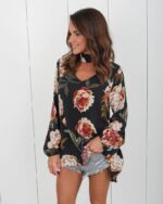 Women's Multicolor Half Sleeve Casual V-Neck Floral Printing T-Shirt Tops - Image 2