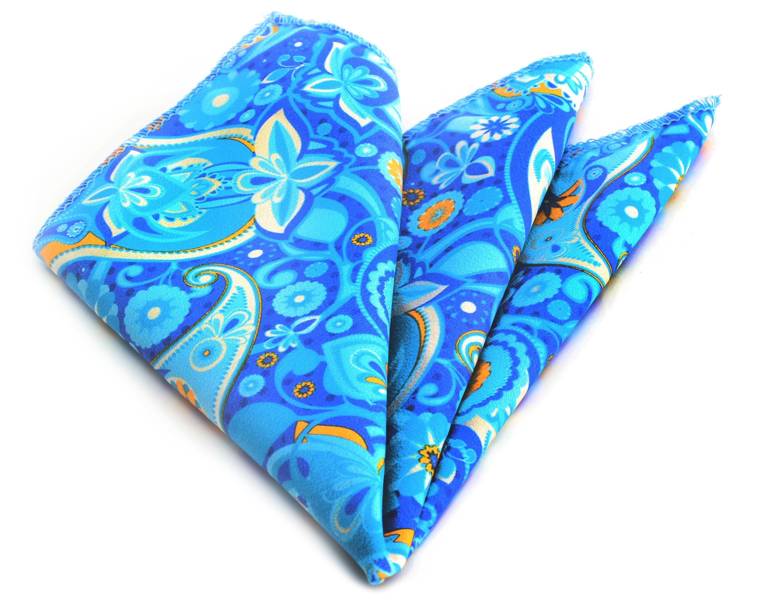CEHA005_1 Blue Paisley Pocket Square for Men - Premium Silk Handkerchiefs for Suits - Image 1