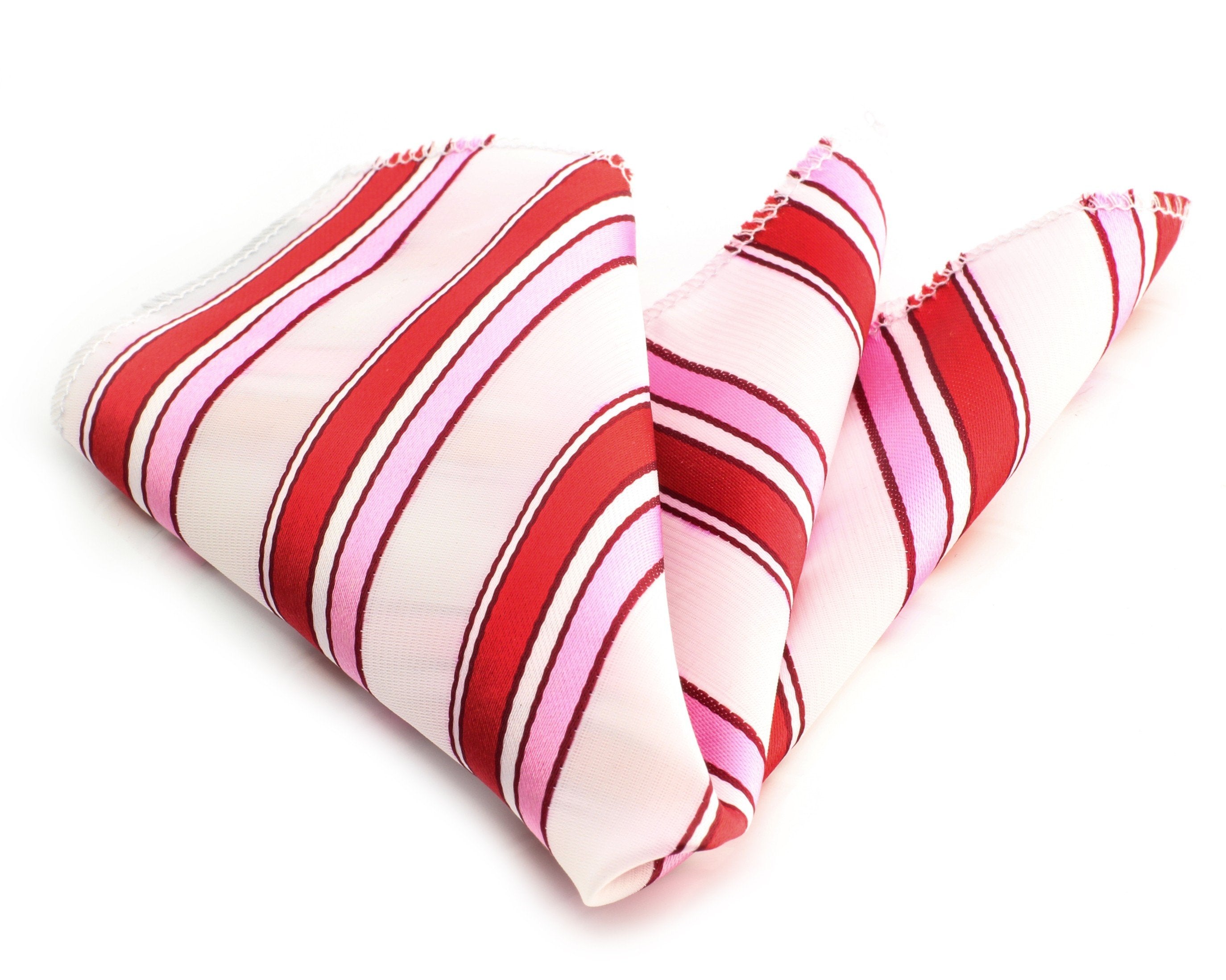 CEHA009_1 Stripe Pink White Pocket Square for Men - Premium Silk Handkerchiefs for Suits - Image 1