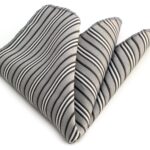 Black White/Small Grey Lines Pocket Square for Men - Premium Silk Handkerchiefs for Suits