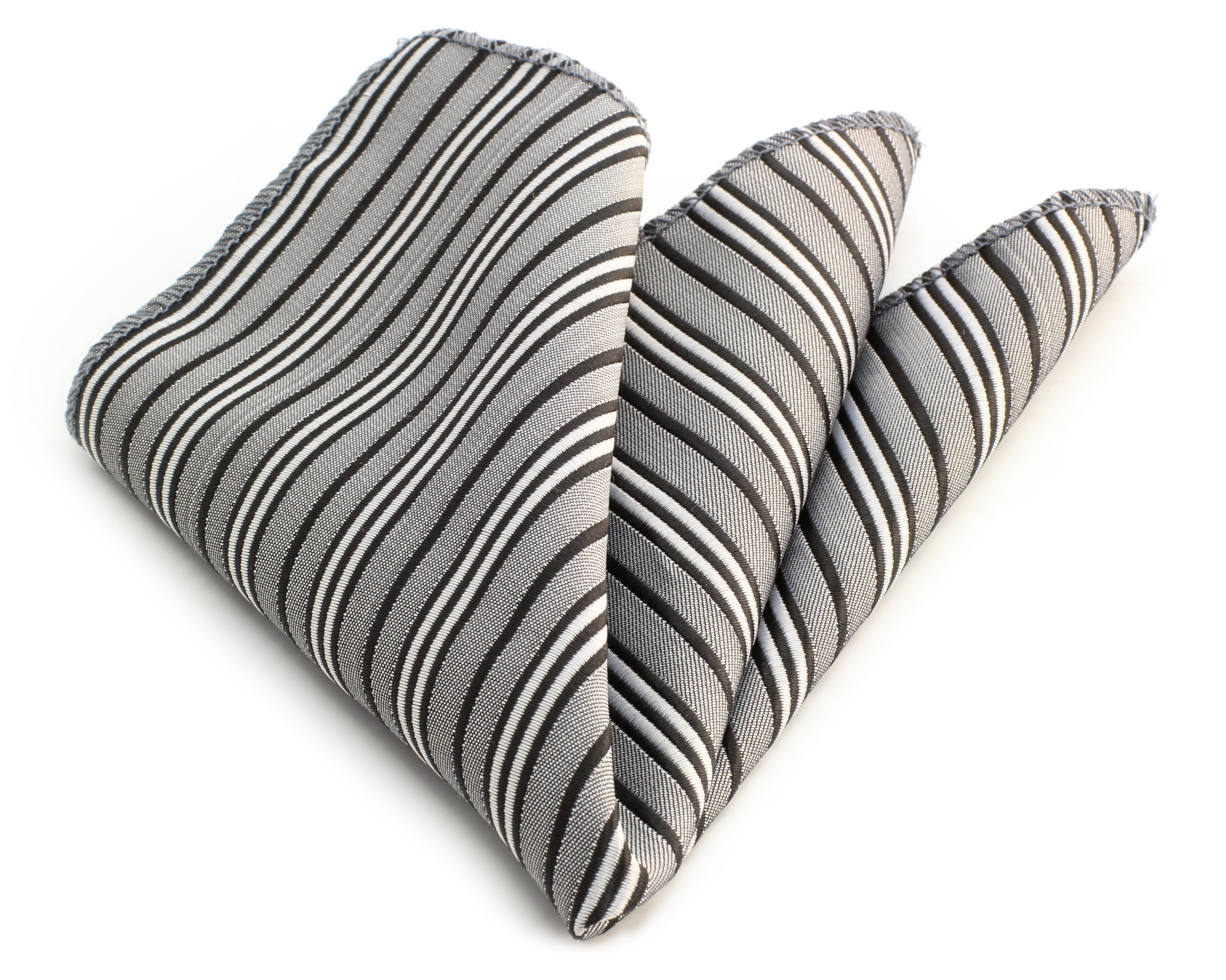 CEHA015 Black White/Small Grey Lines Pocket Square for Men - Premium Silk Handkerchiefs for Suits - Image 1