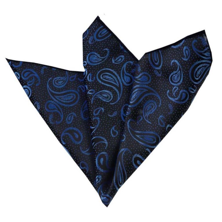 Black w/Blue Pocket Square for Men - Premium Silk Handkerchiefs for Suits - Celino Corp.