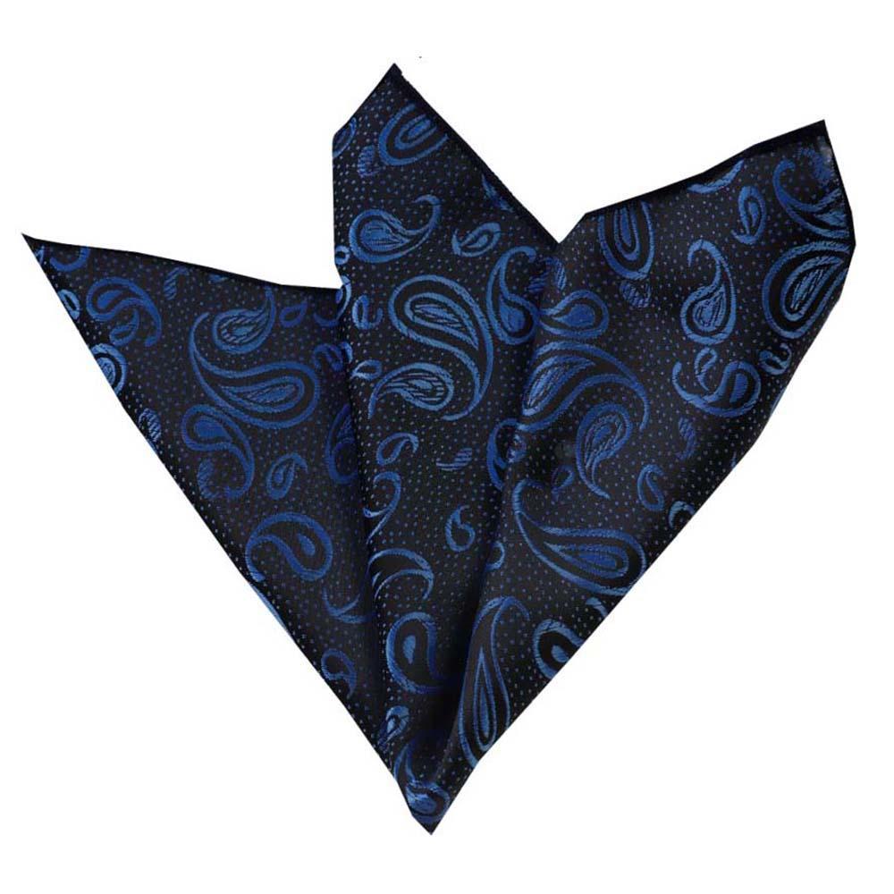 CEHA019 Black w/Blue Pocket Square for Men - Premium Silk Handkerchiefs for Suits - Celino Corp.