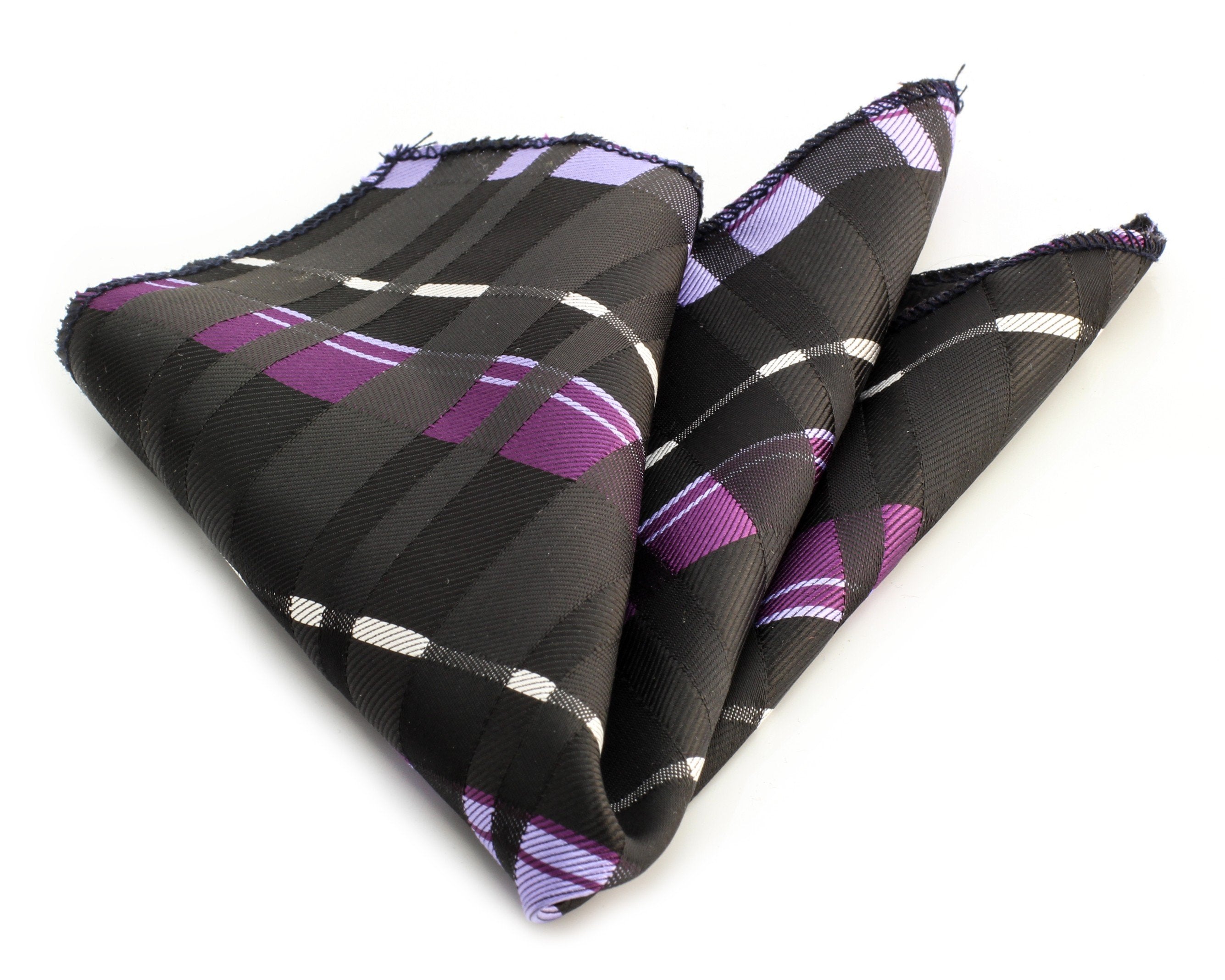 CEHA020_1_1 Black/Purple/White Plaid Pocket Square for Men - Premium Silk Handkerchiefs for Suits - Image 1