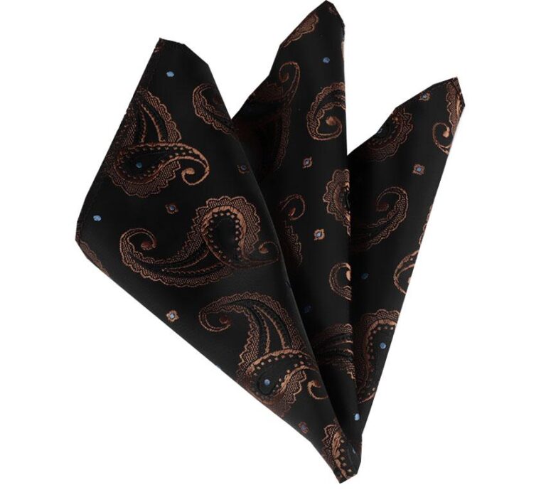Black Gold Paisley Pocket Square for Men - Premium Silk Handkerchiefs for Suits - Celino Corp.