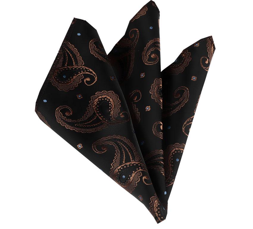 CEHA026 Black Gold Paisley Pocket Square for Men - Premium Silk Handkerchiefs for Suits - Celino Corp.