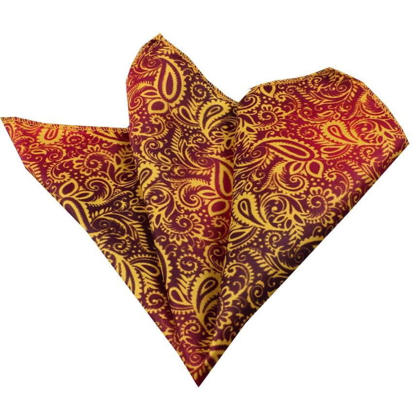 CEHA027 Red Gold Paisley Pocket Square for Men - Premium Silk Handkerchiefs for Suits - Image 1