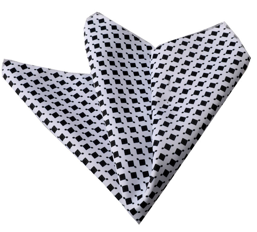 CEHA034_95526b2c-d0fb-4776-a815-2416fa61752d Celino White with Black Pocket Square for Men Silk Handkerchiefs for Suits - Image 1