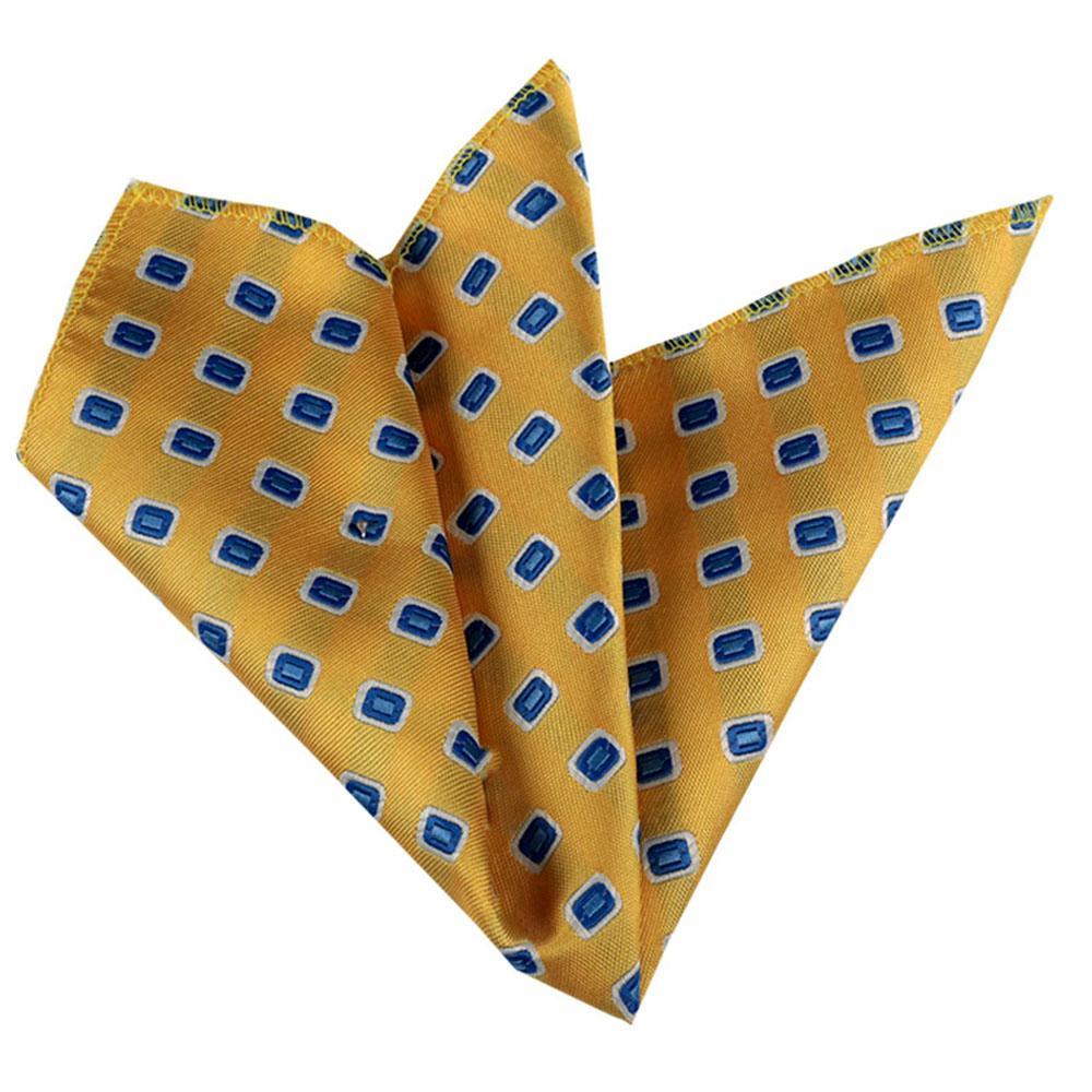 CEHA037 Yellow with Blue Pocket Square for Men - Premium Silk Handkerchiefs for Suits - Celino Corp.