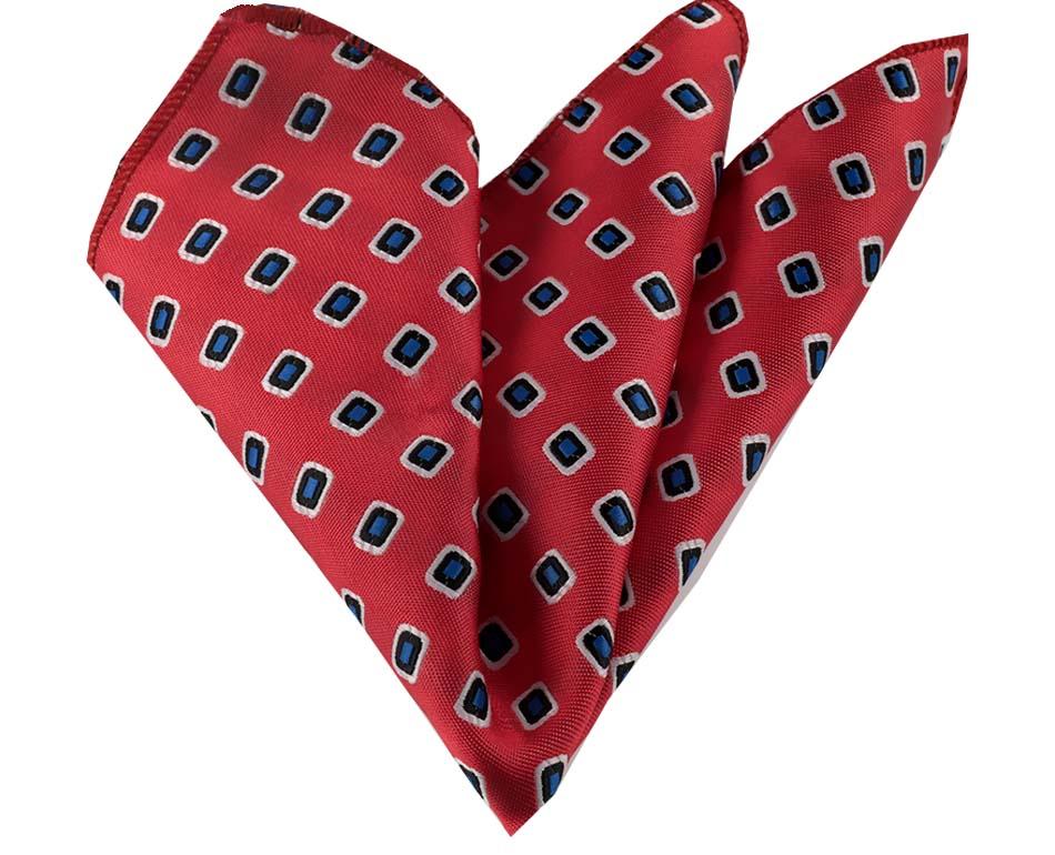 CEHA038 Red with Blue Pocket Square for Men - Premium Silk Handkerchiefs for Suits - Image 1