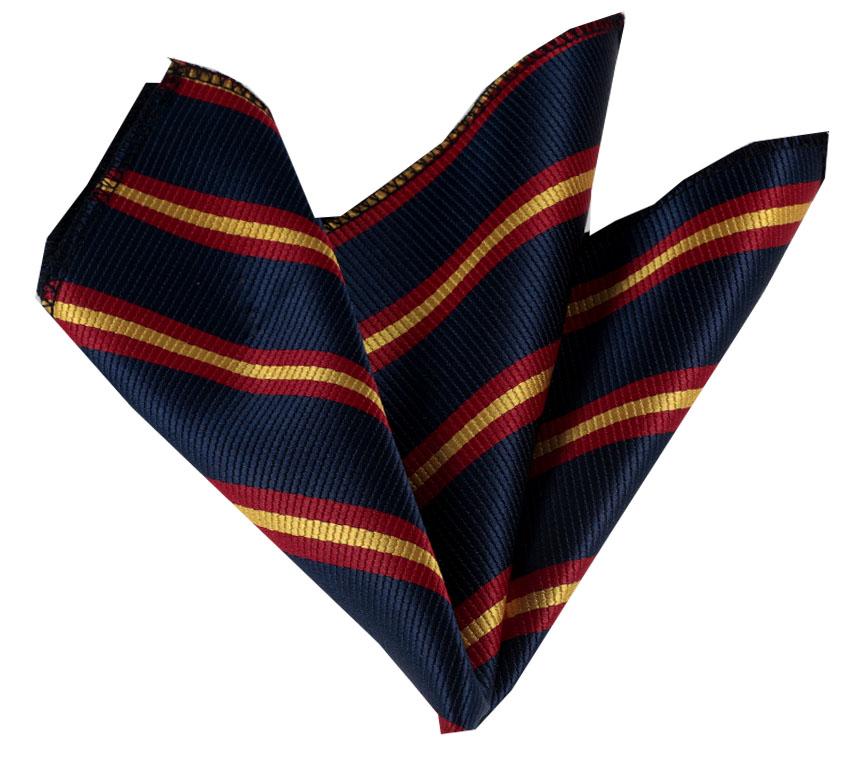 CEHA041 Blue with Orange Yellow Lines Pocket Square for Men - Premium Silk Handkerchiefs for Suits - Image 1