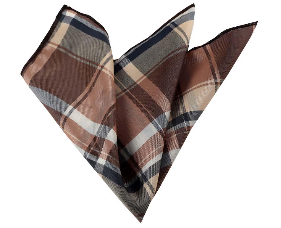CEHA046 Tan Beige Plaid Pocket Square for Men - Premium Silk Handkerchiefs for Suits - Image 1