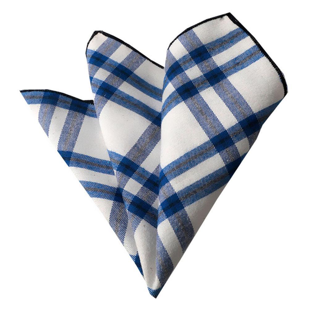CEHA049 White Blue Plaid Pocket Square for Men - Premium Silk Handkerchiefs for Suits - Celino Corp.