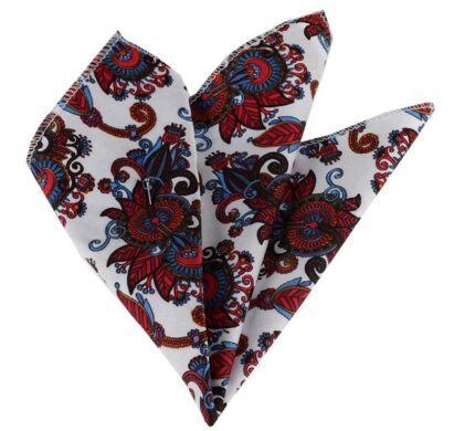 Red White Blue Paisley Pocket Square for Men - Premium Silk Handkerchiefs for Suits - Celino Corp.
