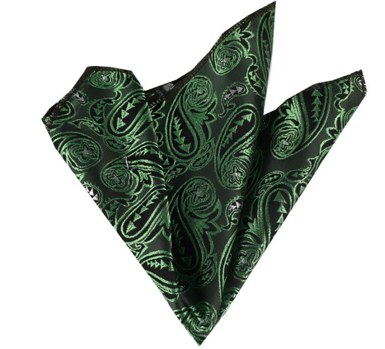 Green Black Paisley Pocket Square for Men - Premium Silk Handkerchiefs for Suits - Celino Corp.