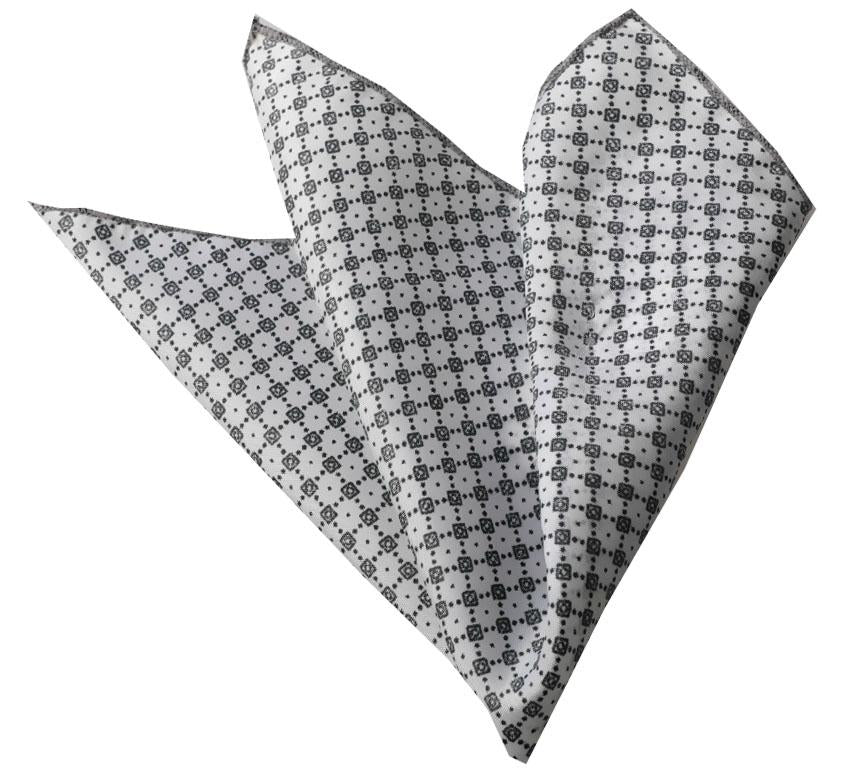 CEHA066 White with Small Black Squares Pocket Square for Men - Premium Silk Handkerchiefs for Suits - Celino Corp.