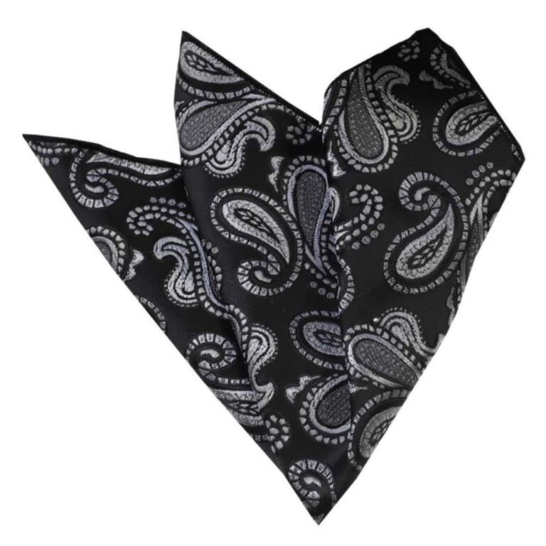 Gray Silver And Black Pocket Square for Men - Premium Silk Handkerchiefs for Suits - Celino Corp.