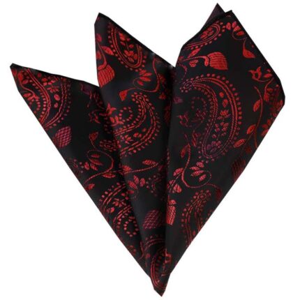 Rose Red Black Floral Paisley Pocket Square for Men - Premium Silk Handkerchiefs for Suits - Celino Corp.