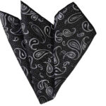 Black Metalic Paisley Pocket Square for Men - Premium Silk Handkerchiefs for Suits