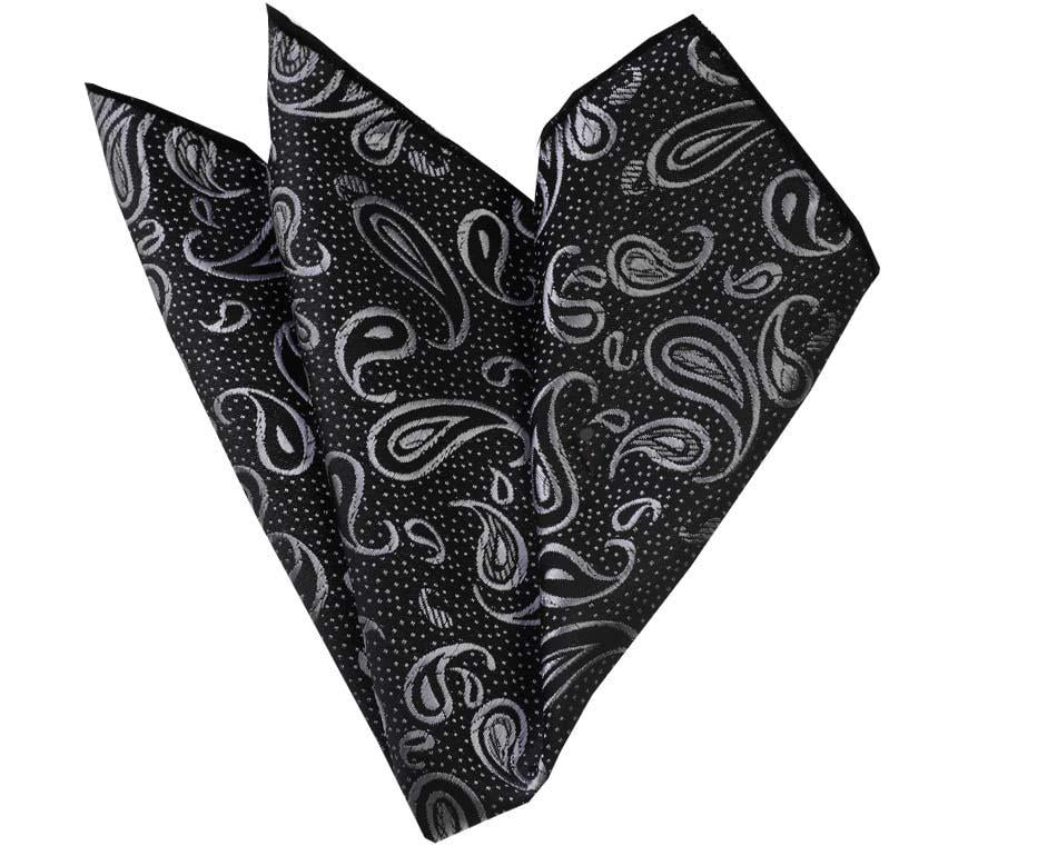 CEHA080 Black Metalic Paisley Pocket Square for Men - Premium Silk Handkerchiefs for Suits - Image 1